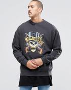Asos Oversized Distressed Sweatshirt With Guns N Roses Print - Washed Black