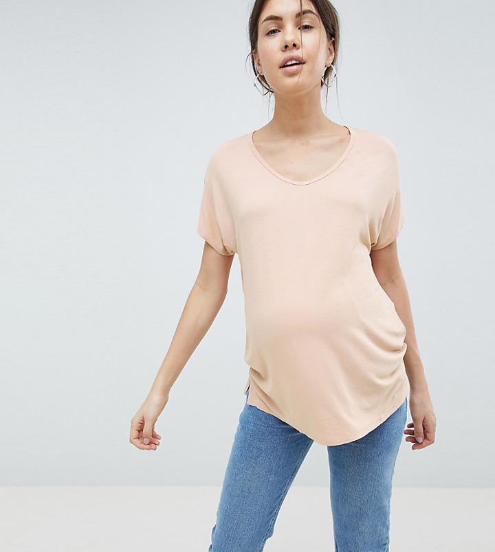 Asos Design Maternity T-shirt With Drapey Batwing Sleeve In Pink - Pink