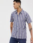 Nudie Jeans Co Svante Cuban Worker Shirt In Navy Stripe - Navy