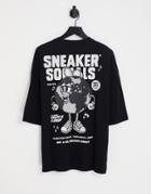 Asos Design Oversized T-shirt In Black With Skate Back & Chest Puff Print