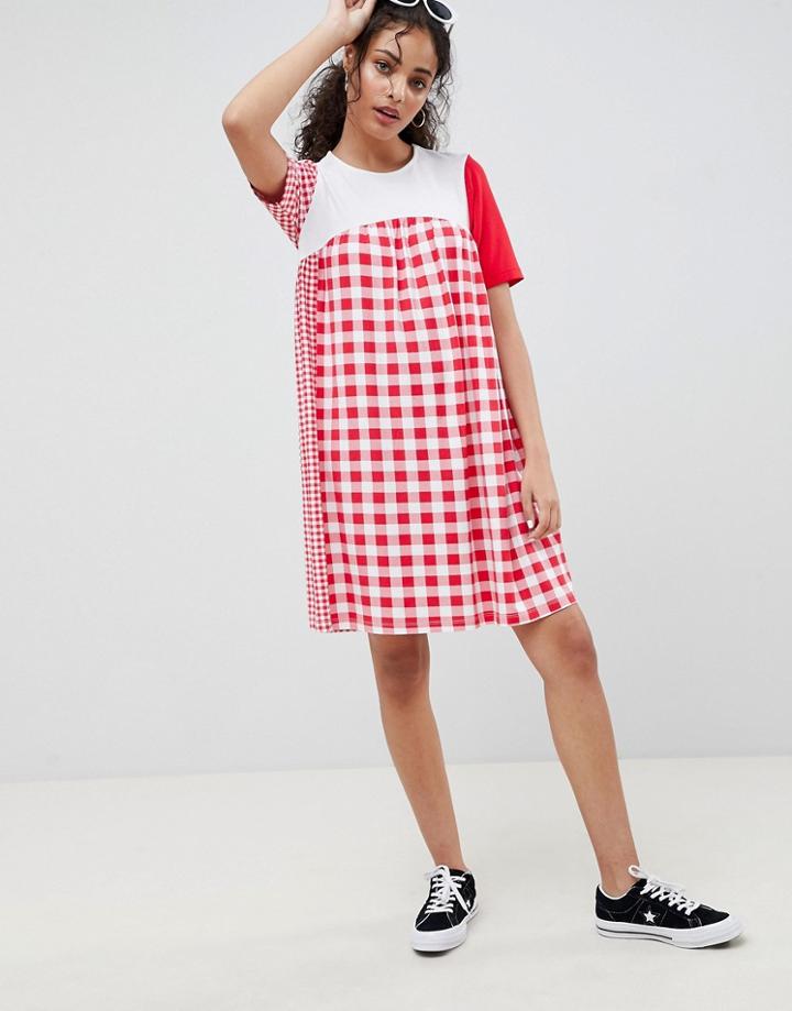 Asos Design Gingham Mix Smock Dress - Multi