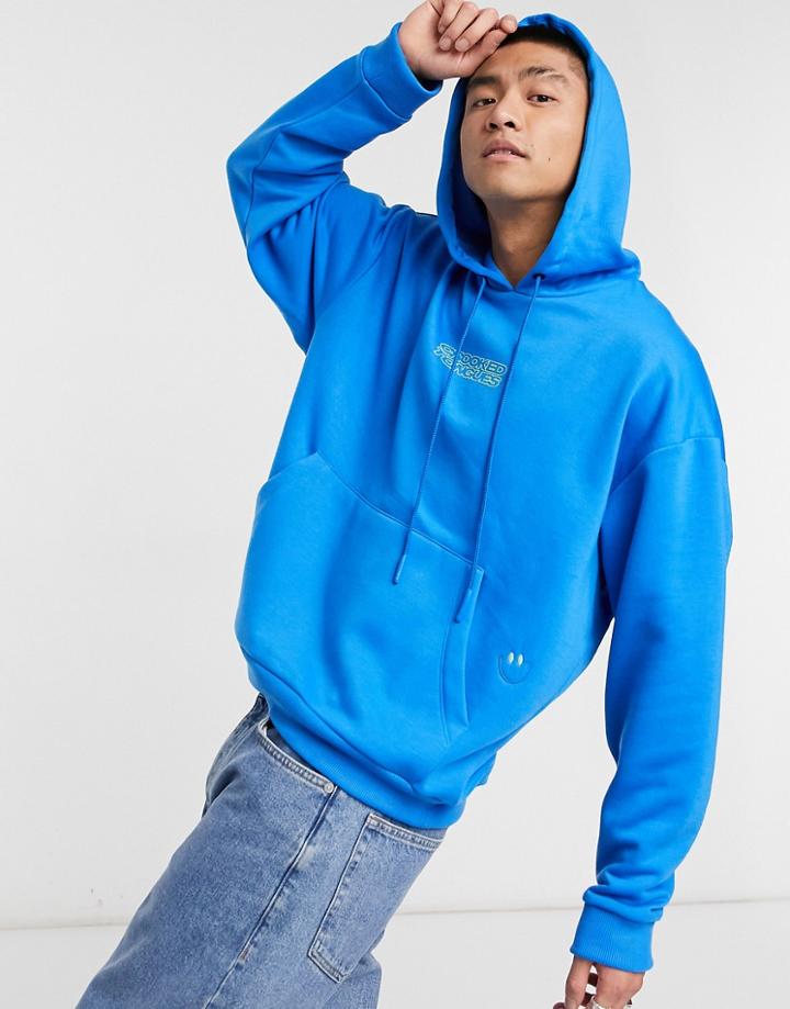 Crooked Tongues Hoodie With Green Logo Print And Smile Embroidery In Blue-blues
