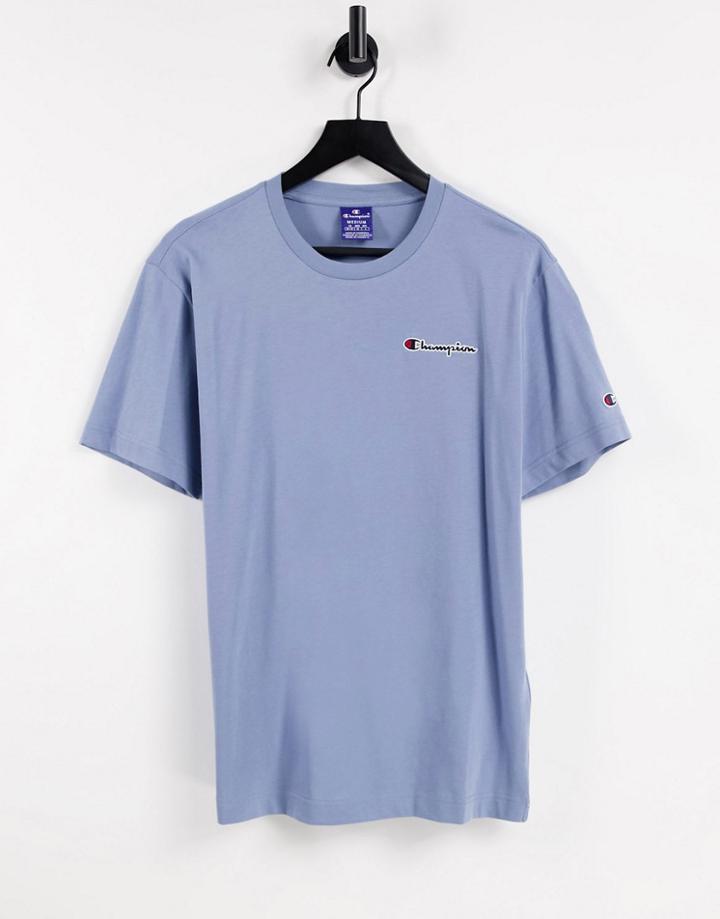 Champion Small Script Logo T-shirt In Blue-blues