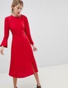 Asos Fluted Sleeve Midi Dress - Red