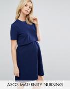 Asos Maternity Nursing Textured Skater Dress With Double Layer - Blue