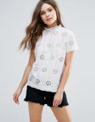 B.young Broderie Anglaise High Neck Top - White