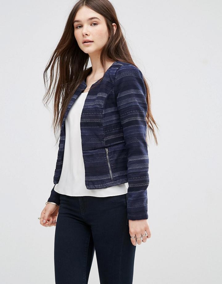 Only Cropped Jacquard Blazer - Blue