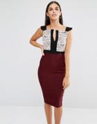 Vesper Pencil Dress With Lace Top And Notch Neckline - Red
