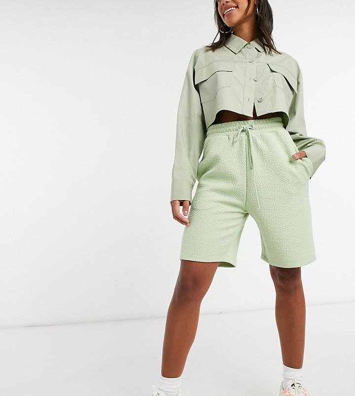 Collusion Textured Longline Shorts In Pale Green