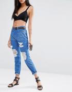 Missguided Riot High Rise Ripped Jean - Bright Blue