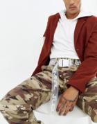 Asos Design Wide Long Ended Coated Plastic Belt With Graphic Print-clear