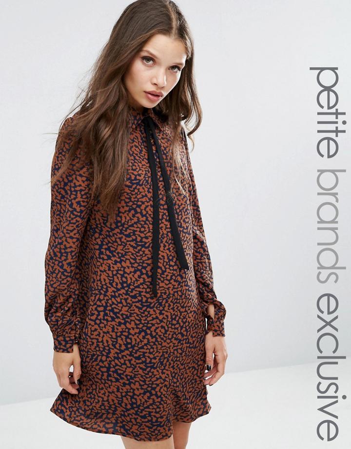 Fashion Union Petite Diana Scarf Neck Dress In Leopard Print - Multi