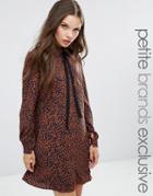 Fashion Union Petite Diana Scarf Neck Dress In Leopard Print - Multi