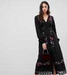 Asos Design Tall Embroidered Maxi Dress With Lace Inserts-black