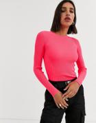 Bershka Bright Knitted Top In Fuschia Pink