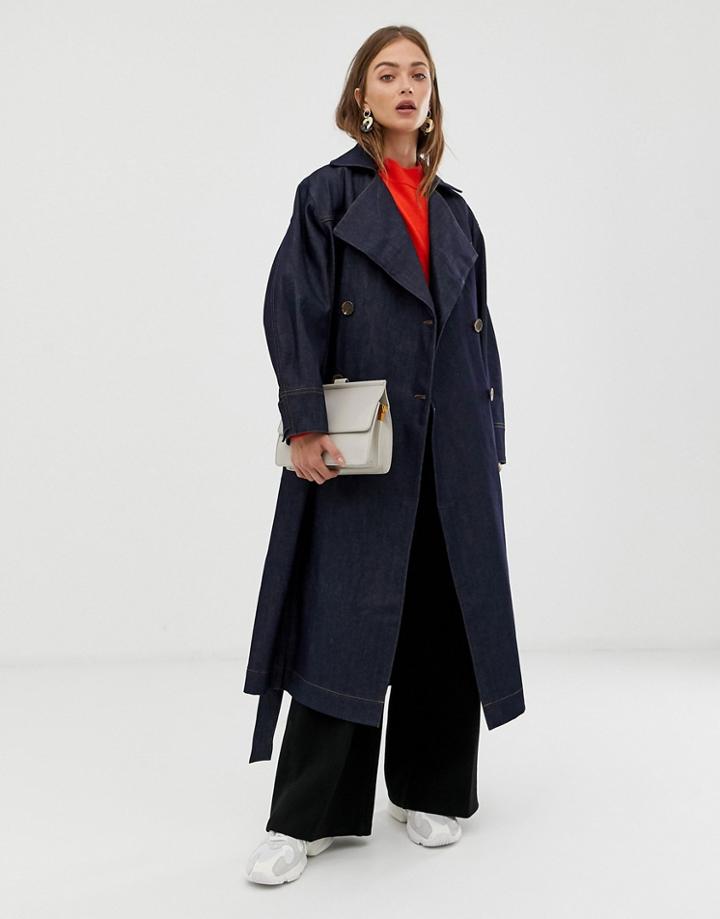 Asos White Denim Maxi Over Coat - Blue