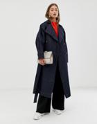 Asos White Denim Maxi Over Coat - Blue