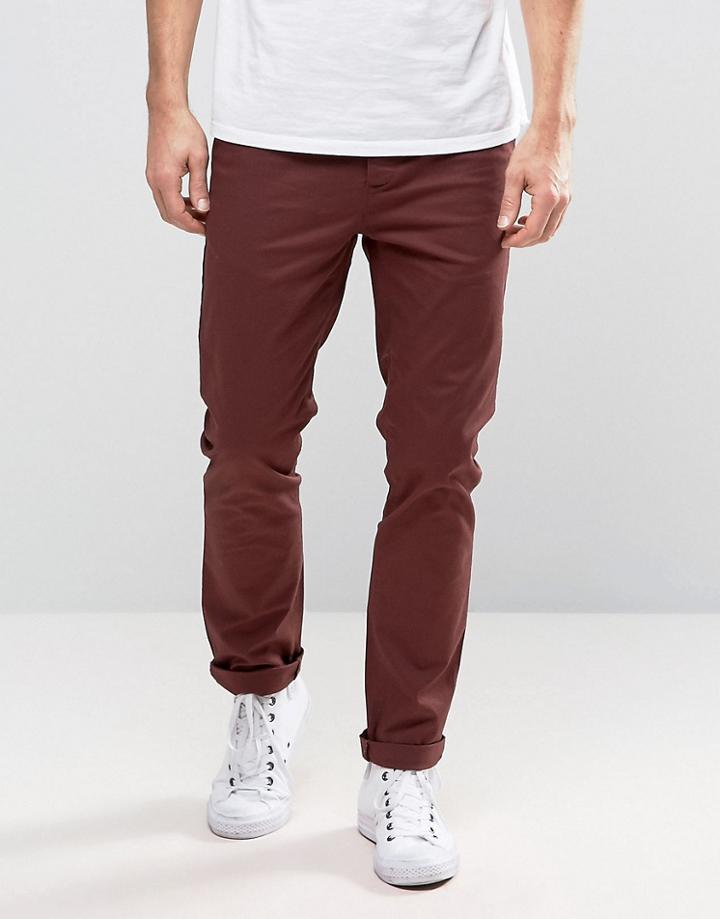 Asos Tall Slim Chinos In Burgundy - Red