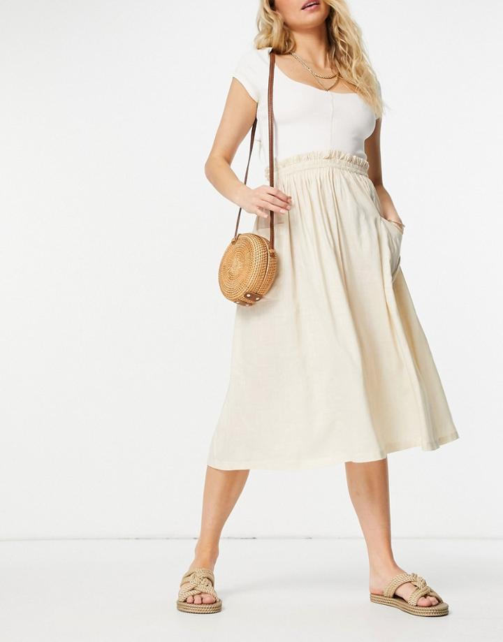 Asos Design Midi Skirt With Pocket Detail In Sand-brown