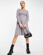 Urban Threads Shirred Midi Dress In Check-pink