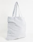 Asos Design Reversible Oversized Tote Bag In Gray Towelling And Seersucker Check-grey