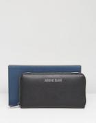 Armani Jeans Zip Around Leather Purse In Black - Black