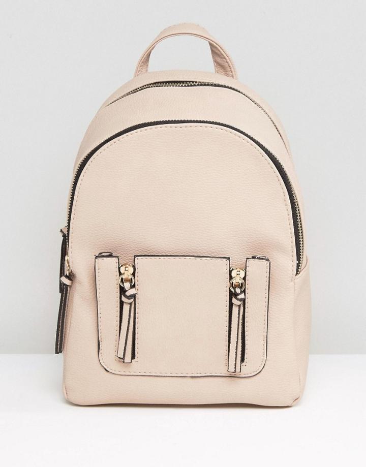 New Look Mini Zip Pocket Backpack - Stone