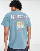 Vintage Supply T-shirt In Teal With Montana Retro Print-blue