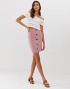 Vila Button Through Stretch Skirt - Pink