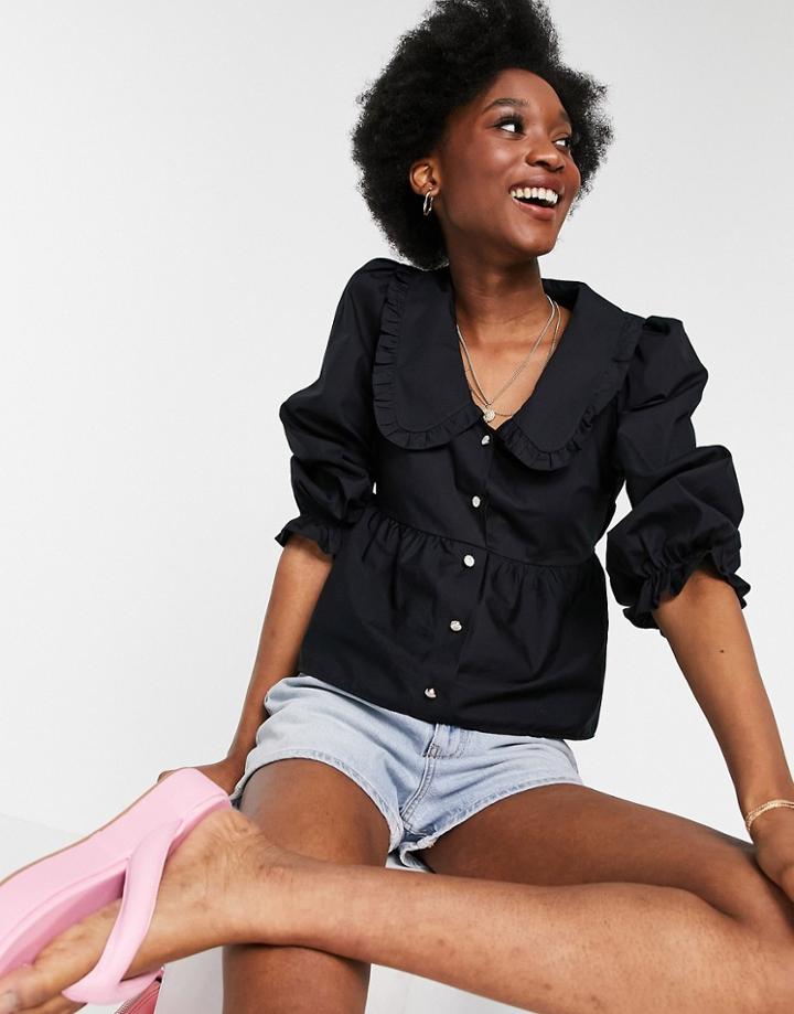 Miss Selfridge Poplin Collar Shirt In Black