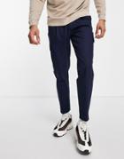 Topman Tapered Cargo Pants With Pleats In Navy