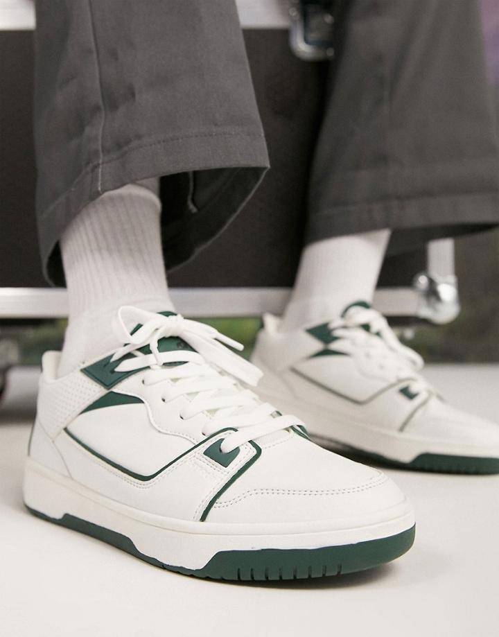 Asos Design Retro Sneakers In White With Green Detail