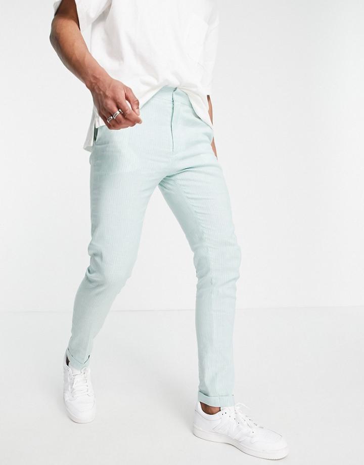 Asos Design Skinny Smart Pants In Mint And Blue Stripe-blues