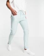 Asos Design Skinny Smart Pants In Mint And Blue Stripe-blues