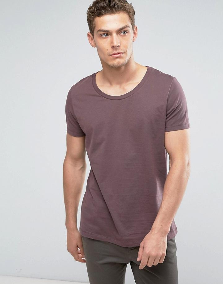 Asos T-shirt With Scoop Neck In Brown - Brown