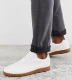 Asos Design Wide Fit Lace Up Sneakers In White Faux Suede With Gum Sole - White