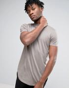 Asos Super Longline T-shirt With Turtleneck And Curved Hem In Gray - B