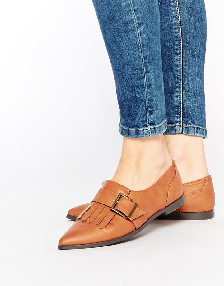 Asos Memo Fringe Flat Shoes - Tan