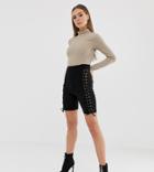 Missguided Legging Shorts With Lace Up Detail In Black - Black