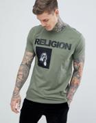 Religion T-shirt In Green With Patch Print