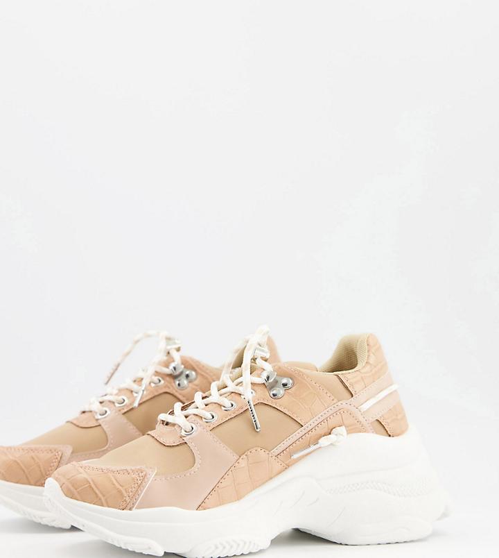 Raid Ibiza Wide Fit Chunky Sneakers In Beige Snake-neutral