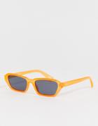 Asos Design Rectangle Sunglasses With Plastic Neon Orange Frame With Smoke Lenses - Orange