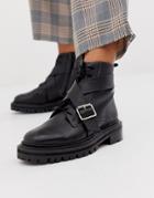 Asos Design Agility Premium Leather Chunky Lace Up Boots In Black - Black