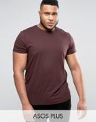Asos Plus T-shirt In Oxblood With Roll Sleeve - Red