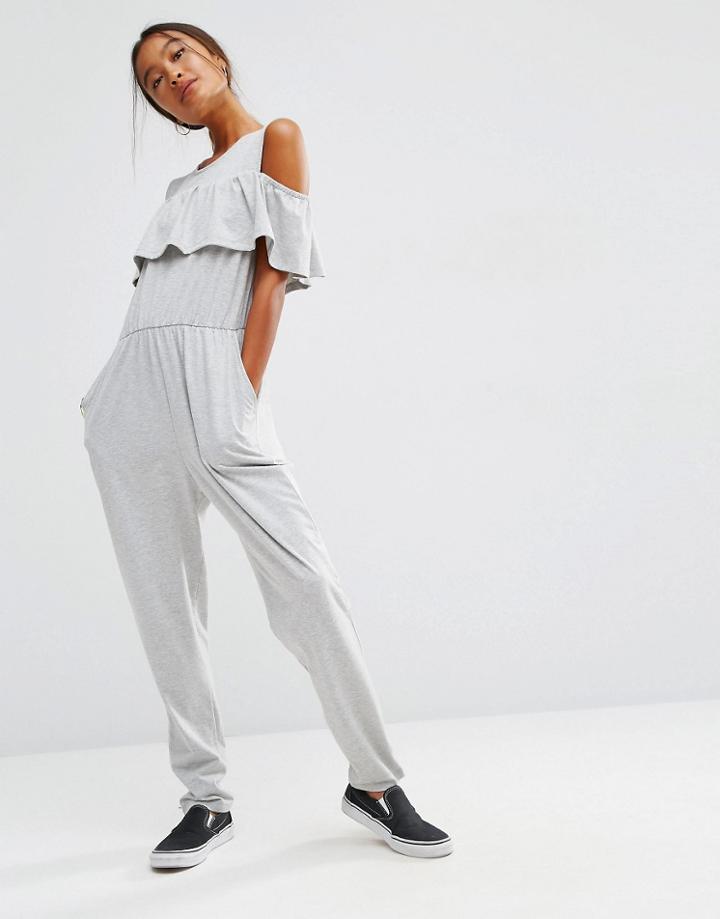 Asos Jumpsuit With Layered Cold Shoulder Detail - Gray