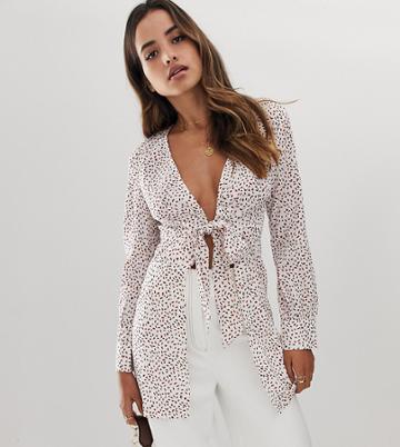 Parallel Lines Tie Front Blouse - White