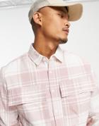 Topman Straight Hem Shirt In Pink Check