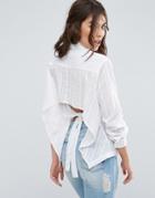 Asos Shirt In Embroidered Stripe With Bow Back - White