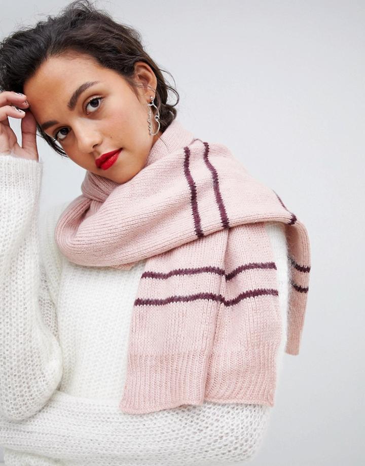 Vero Moda Knitted Striped Scarf - Pink