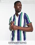Asos Design Relaxed Shirt In Vintage Style Stripe-navy